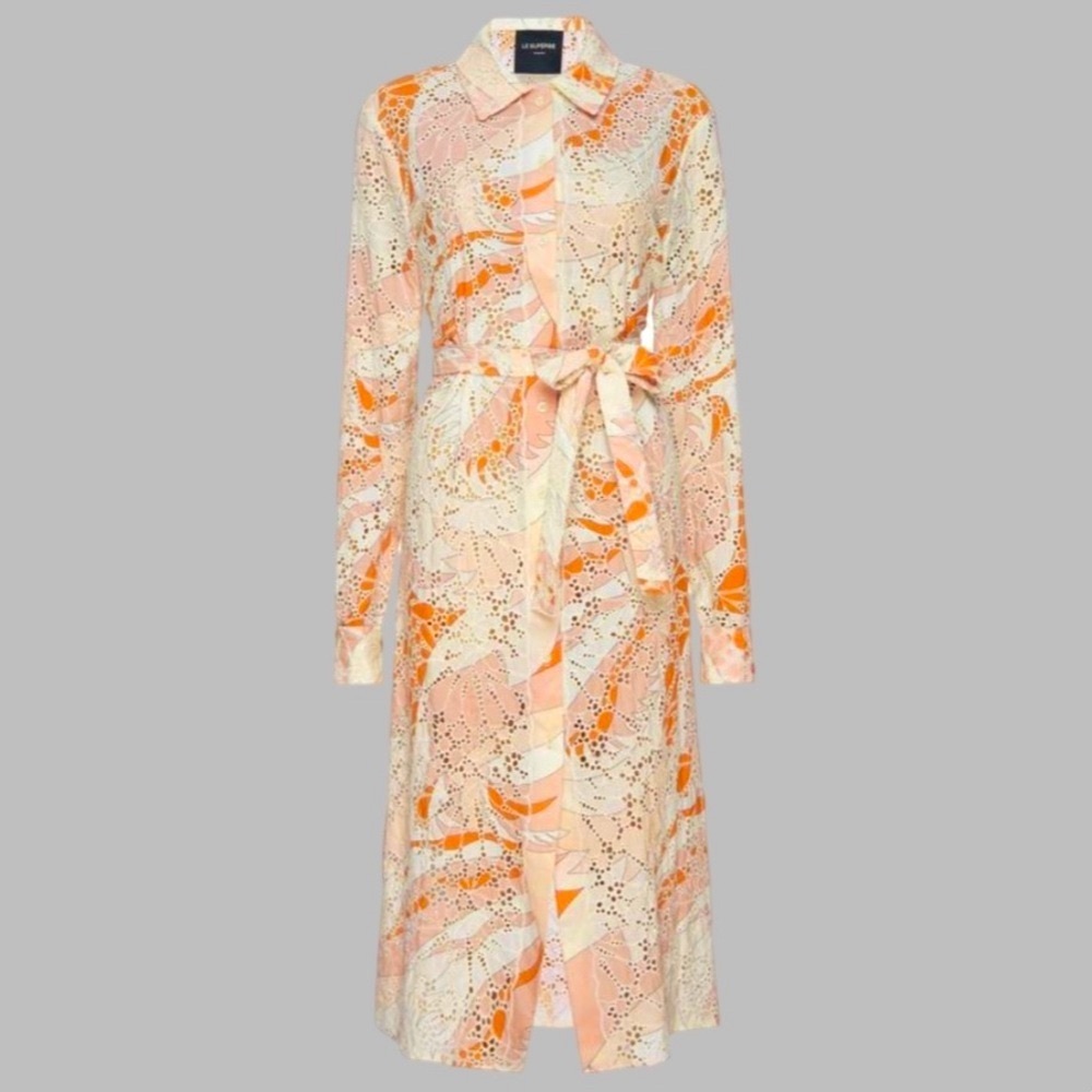NWT Le Superbe Cream Long Sleeve Notched Collar Shirt Dress Size 8 - Picture 3 of 14